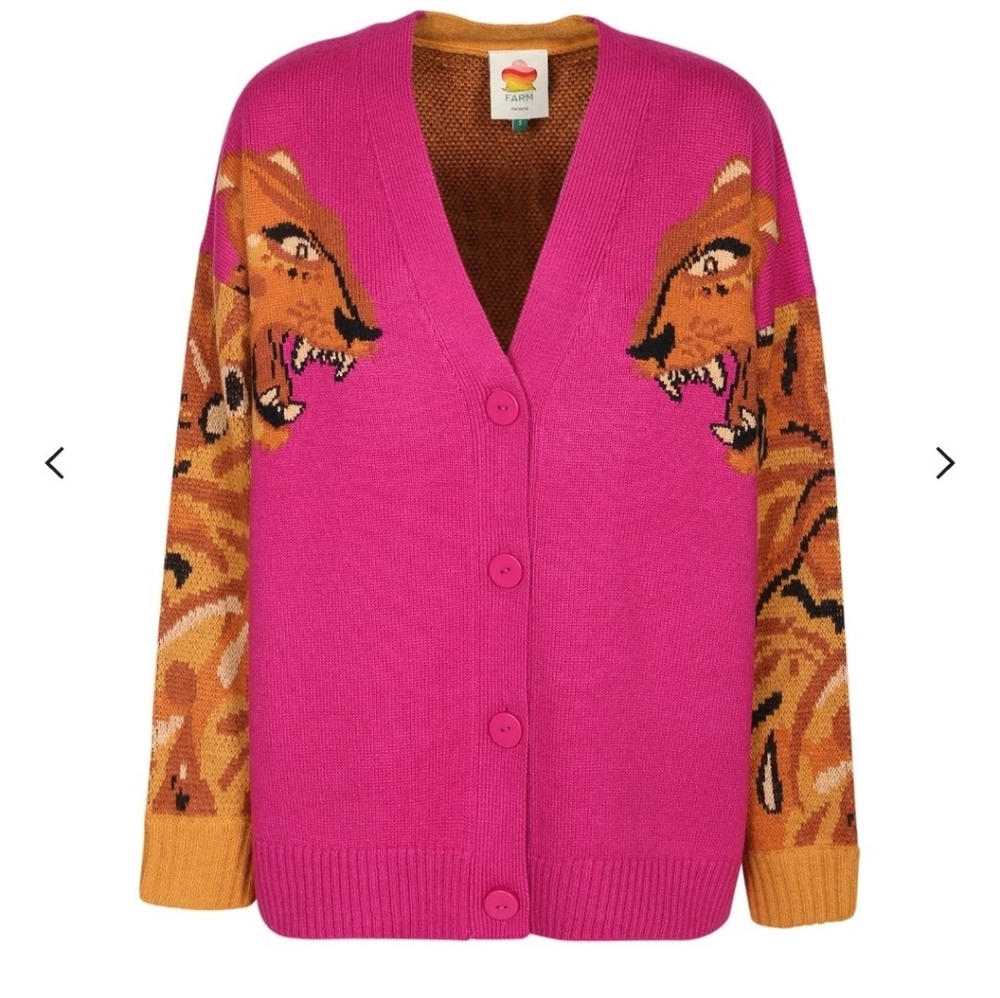 Farm Rio Women's Pink and Brown Tiger Cardigan
